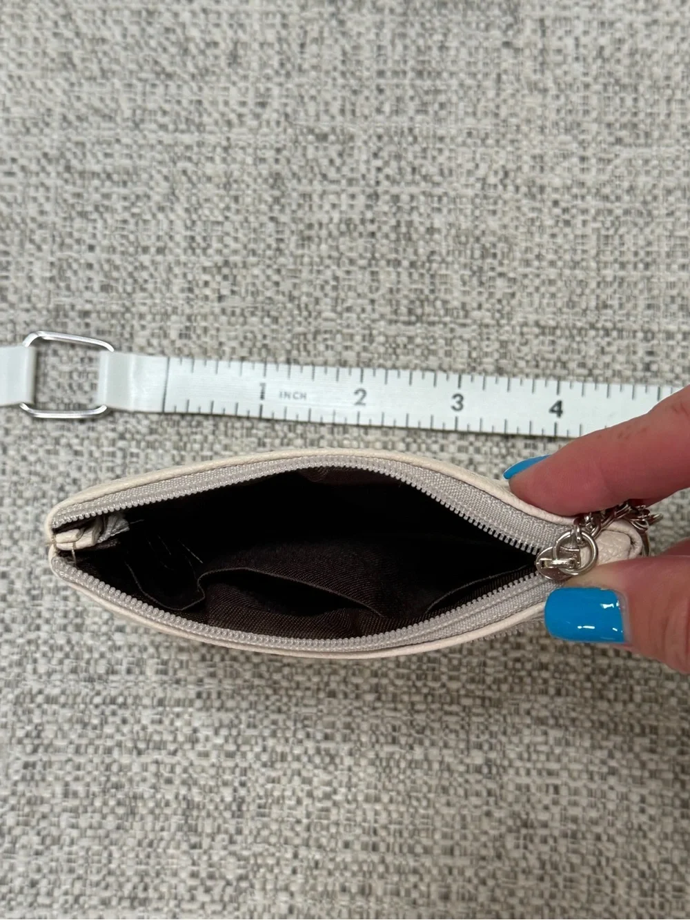 Cream Leatherette Double-Zip Coin Pouch